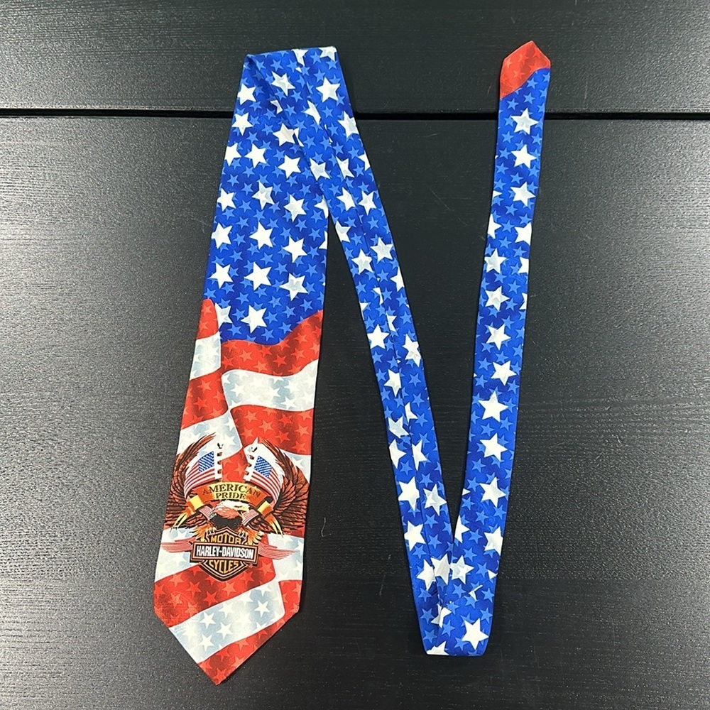Harley-Davidson Flag and Eagle Patriotic Silk Neck Tie